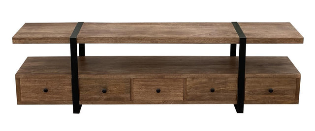 Otto 70 inch mango wood TV stand media console in brown, front view