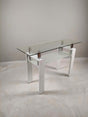 Dyer sofa console table with clear glass top and white metal frame