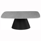 Close-up of Eason end table concrete-look top and black base