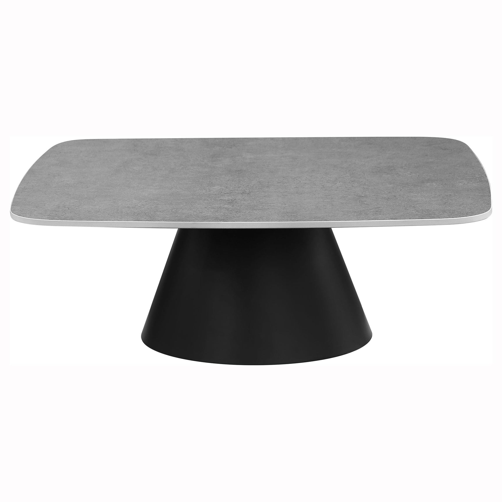 Close-up of Eason end table concrete-look top and black base