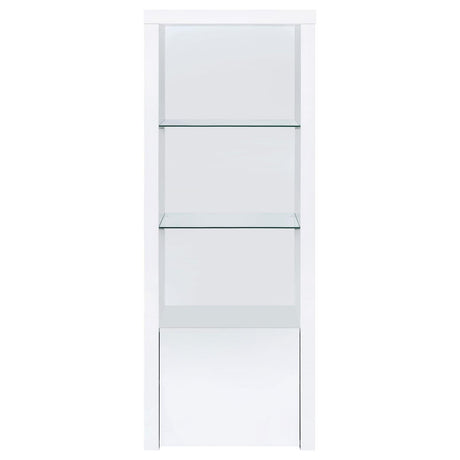 Glass shelf detail on Jude media tower