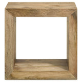 Benton coffee table corner detail showing solid mango wood
