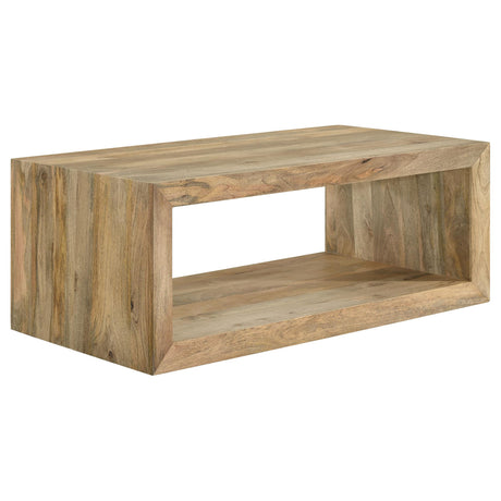 Side view of Benton coffee table illustrating sturdy construction