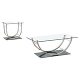 Danville end table with glass top and chrome metal base, side view