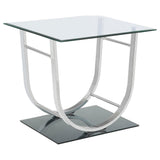 Close up of polished chrome metal frame on Danville coffee table