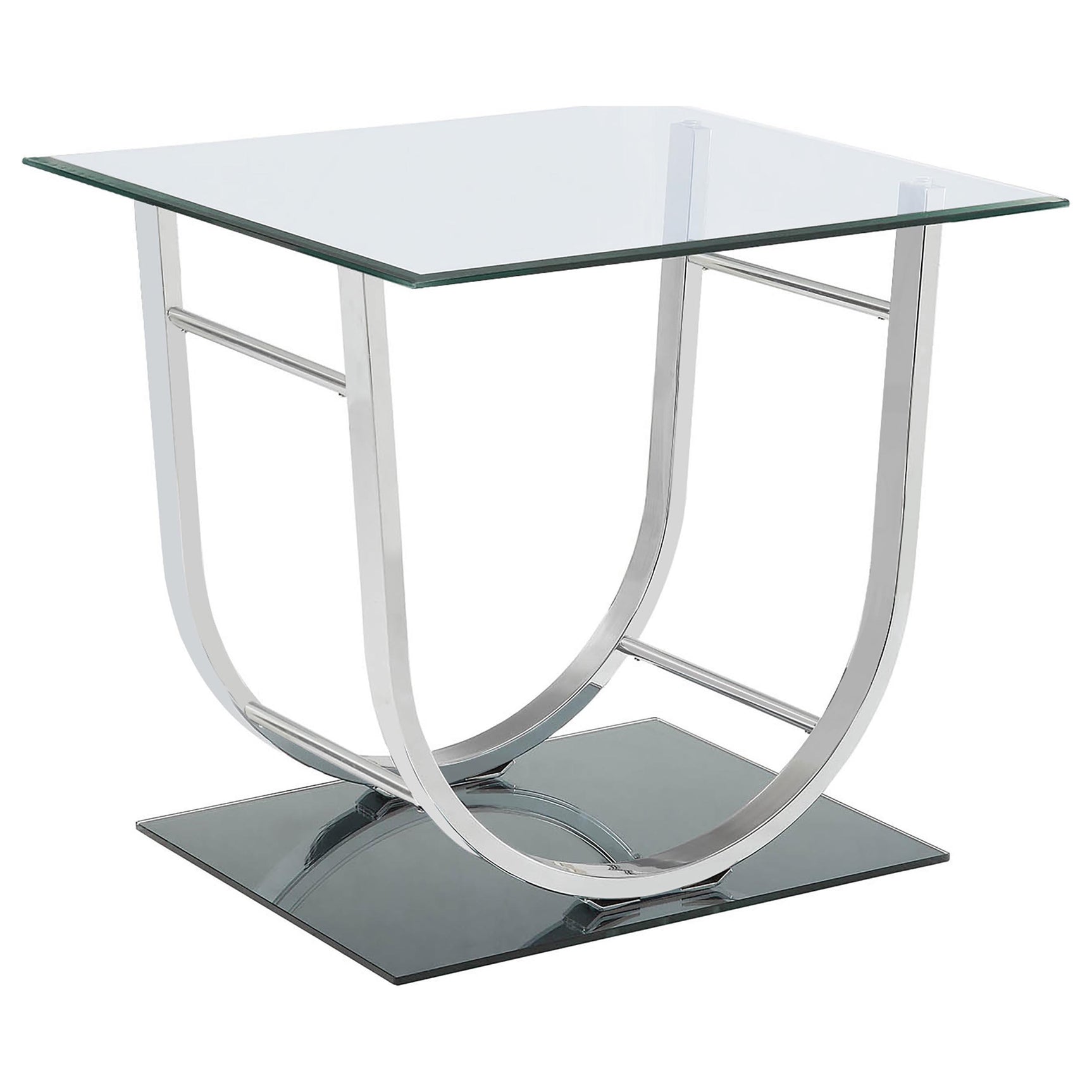 Close up of polished chrome metal frame on Danville coffee table