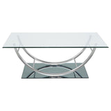 Close-up of electroplated chrome finish on table frame