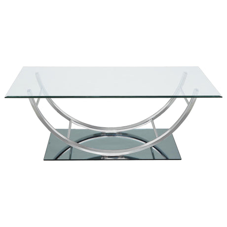 Close-up of electroplated chrome finish on table frame