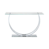 Side view of Danville Chrome and Glass Sofa Table showcasing U-shaped legs