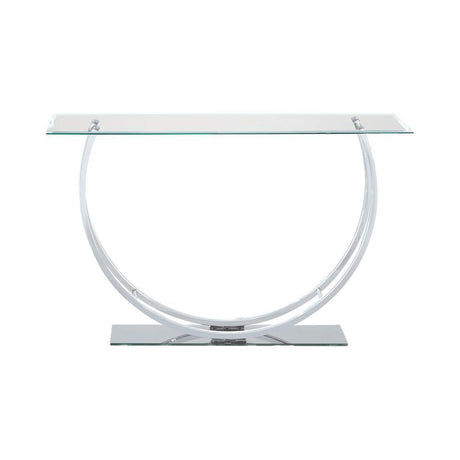 Side view of Danville Chrome and Glass Sofa Table showcasing U-shaped legs