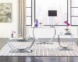 Danville U-Shaped Sofa Table with Clear Tempered Glass Top and Chrome Legs