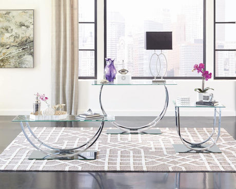Danville U-Shaped Sofa Table with Clear Tempered Glass Top and Chrome Legs