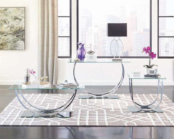 Danville U-Shaped Sofa Table with Clear Tempered Glass Top and Chrome Legs