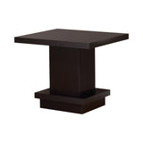 Reston Pedestal Square End Table cappuccino finish close-up on drawers