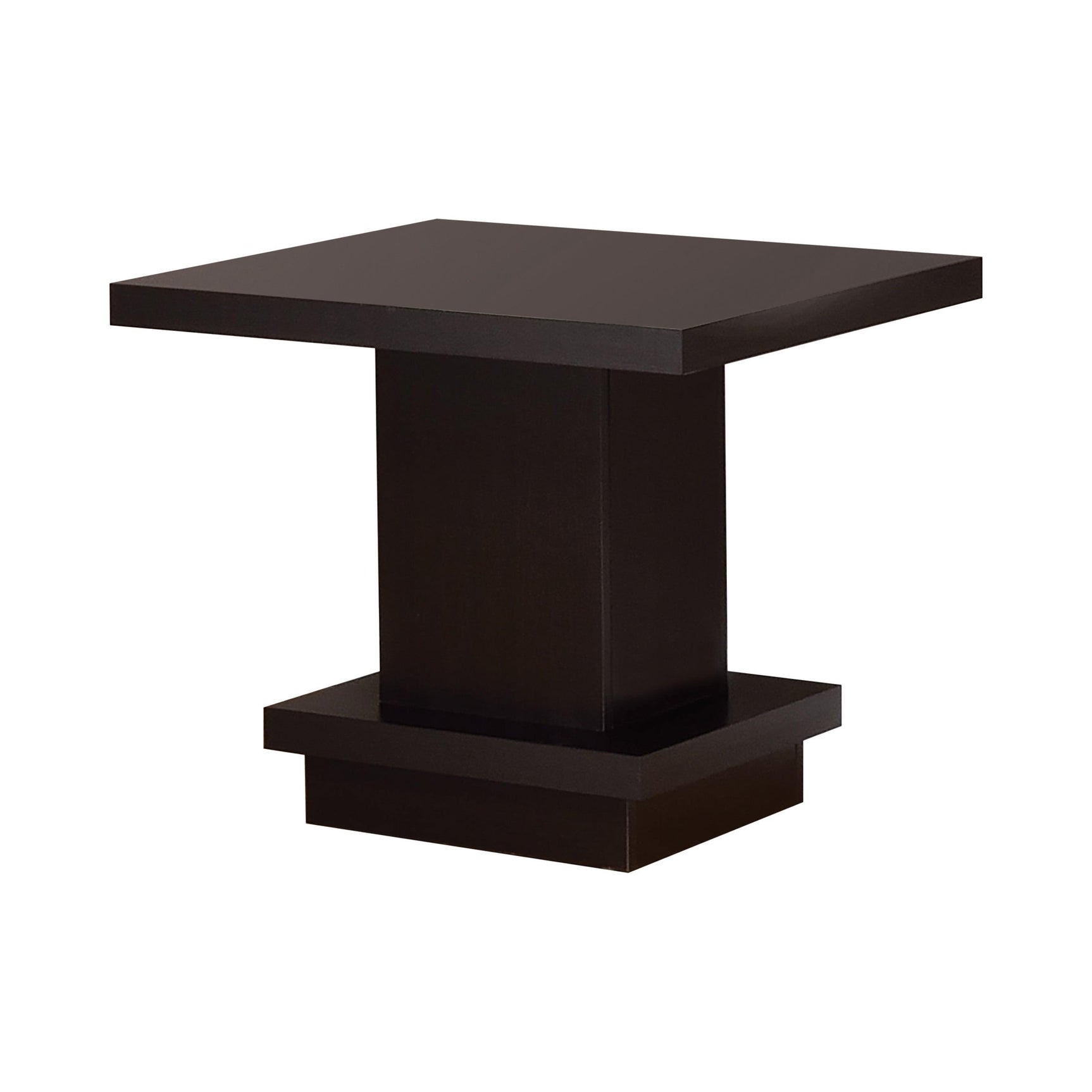 Reston Pedestal Square End Table cappuccino finish close-up on drawers