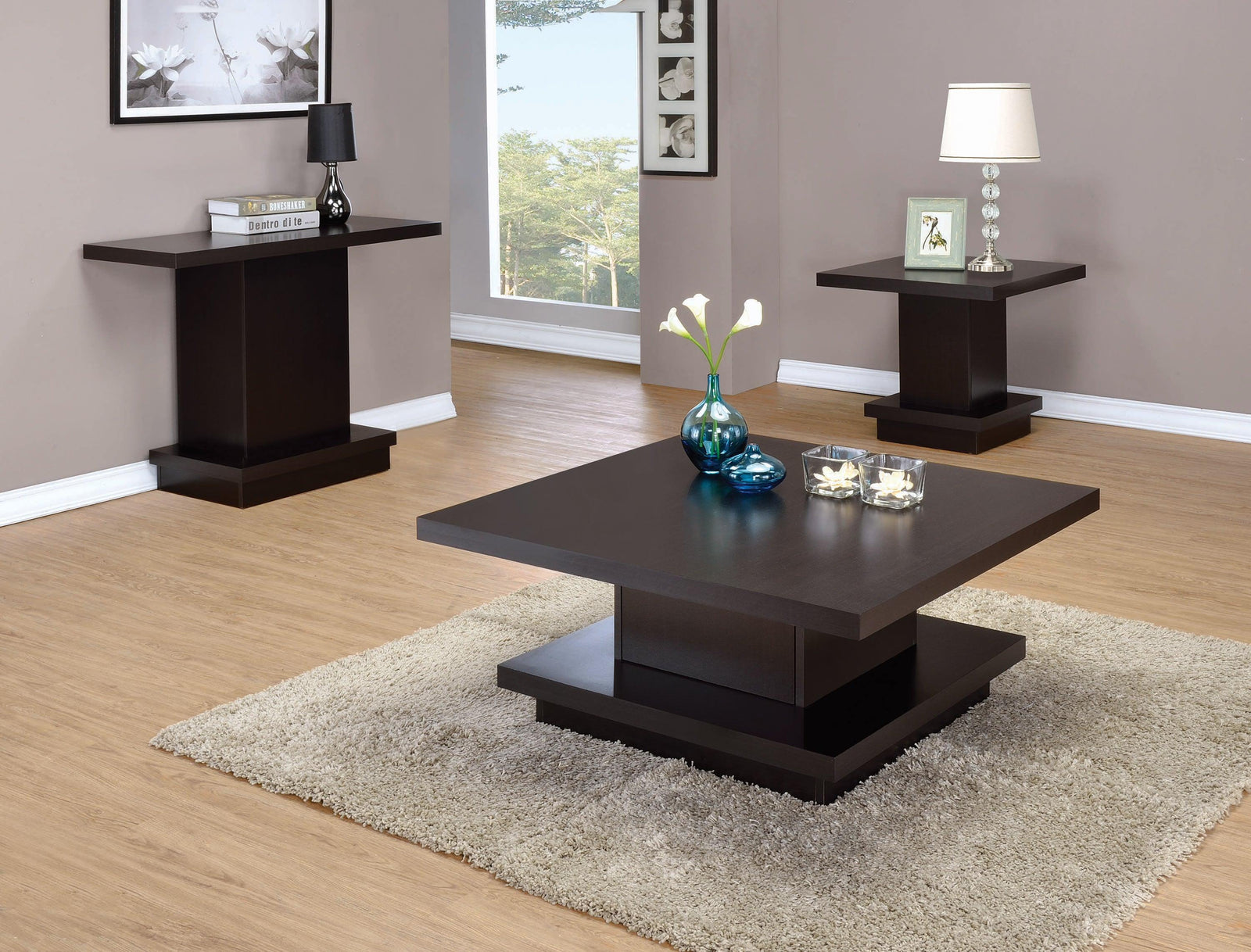 Reston Pedestal Square End Table Cappuccino - Ella Furniture