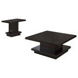 Reston end table square cappuccino finish angled view