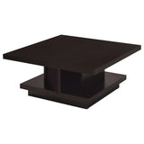 Reston end table showing plastic glide feet