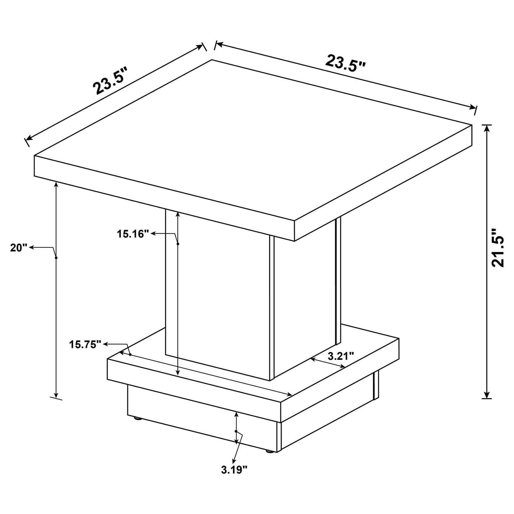 Reston coffee table underside showing construction
