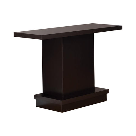 Close-up of drawers and pedestal stand of Reston Pedestal Sofa Table