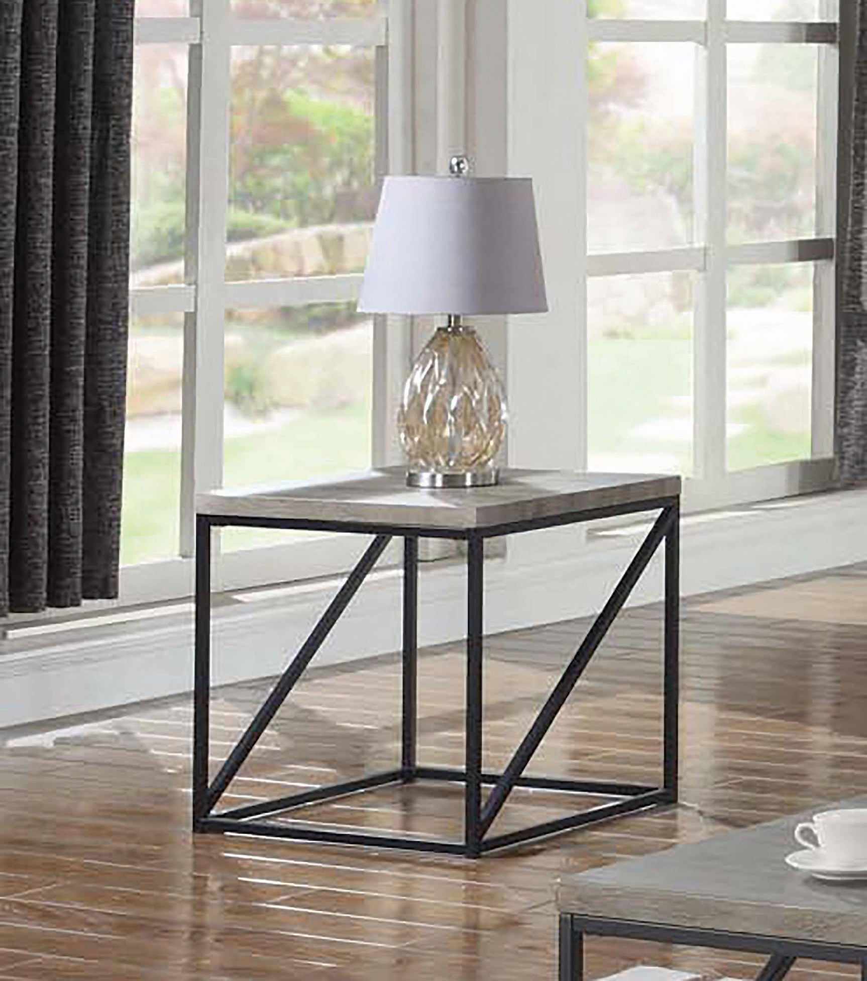 Birdie Square End Table Sonoma Grey - top view highlighting wood grain