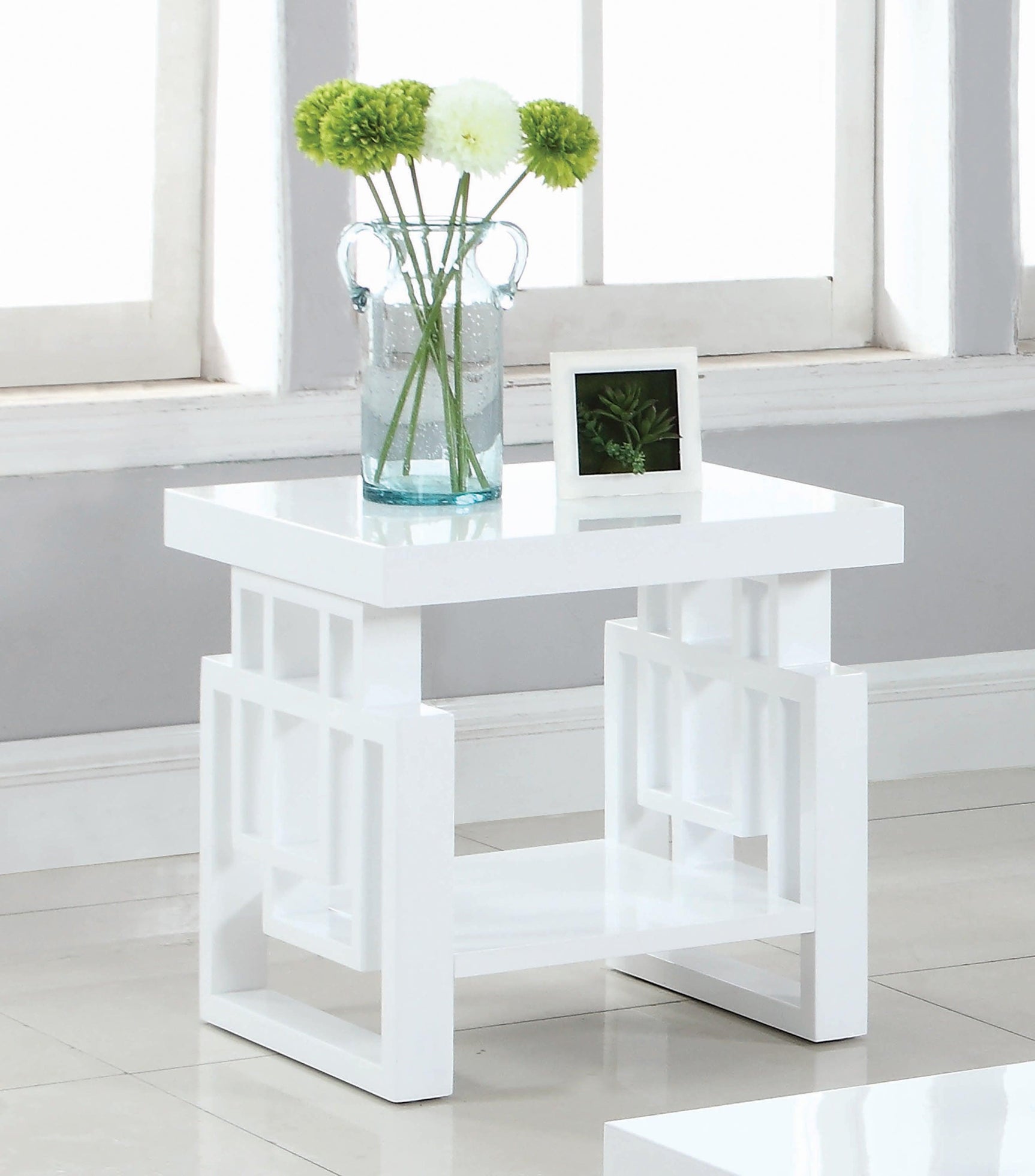 Schmitt White Rectangular End Table side angle