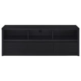 Open shelves of Rutland TV stand with media devices
