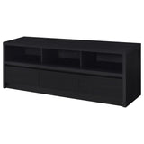 Rear view of Rutland TV stand showing wire management hole