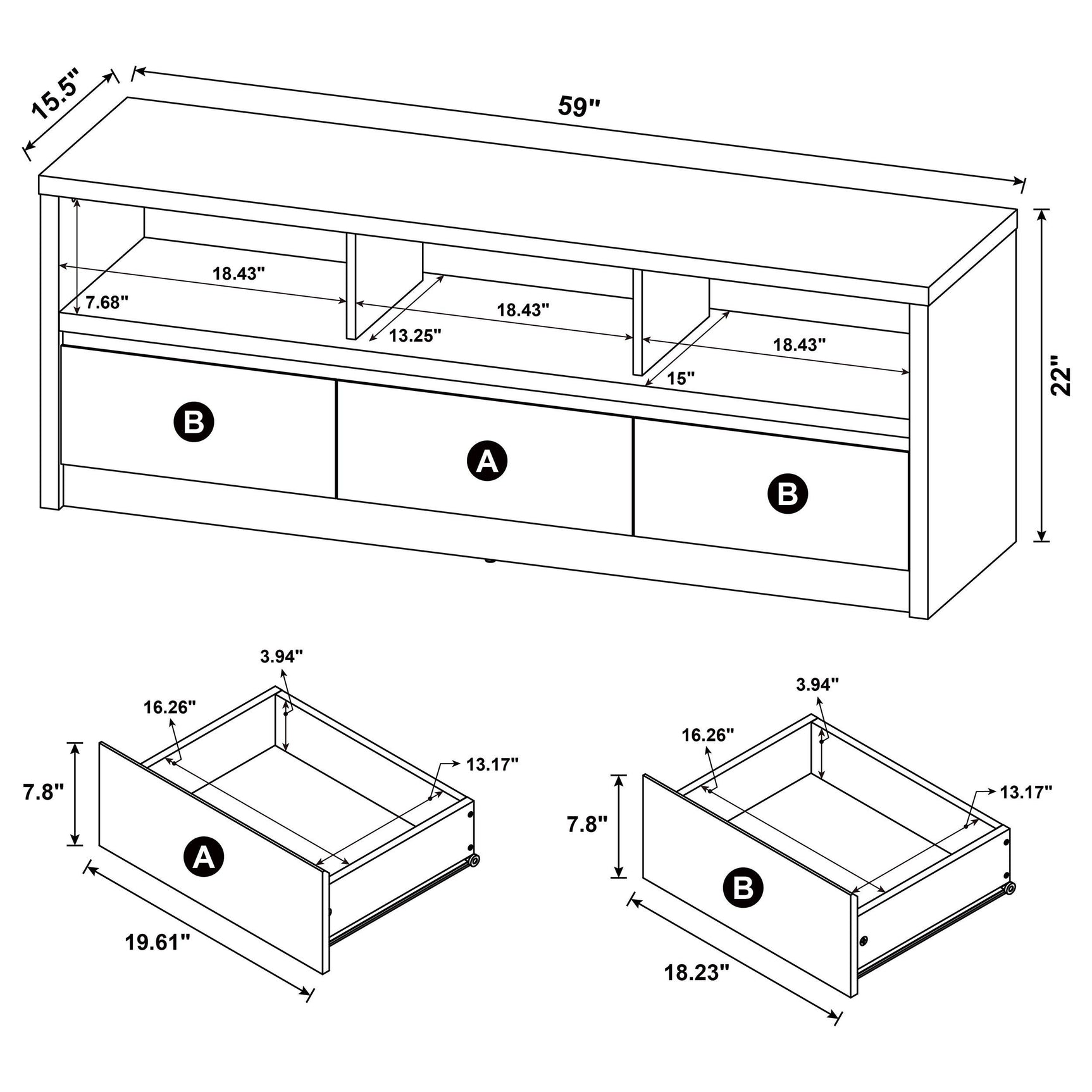 Shelving space on Rutland TV stand