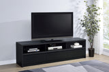 Side view of Rutland 78-inch black 3-drawer TV stand media console