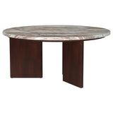 Side view of coffee table with angled solid mango wood legs