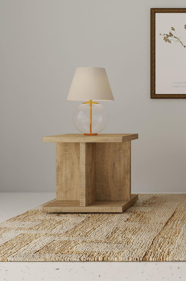 Side view of Cortona open cube mango finished side table
