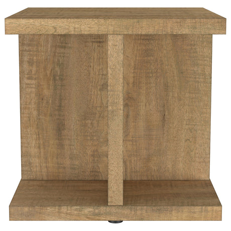 Close up of melamine veneer surface on Cortona square end table