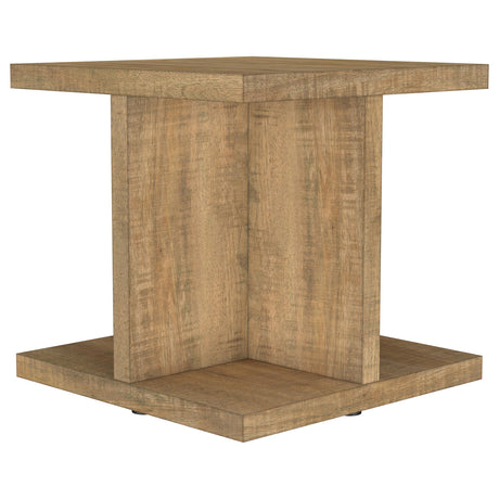 Set of coffee and end tables styled in living room