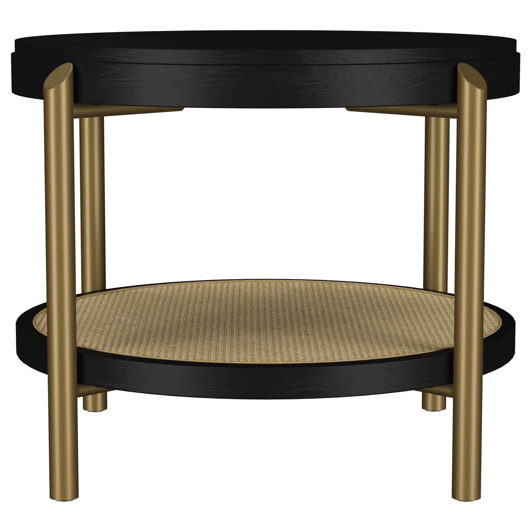 Metal legs with aged brass finish supporting Arini tables