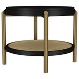 Top view of Arini round coffee table showing ash veneer wood grain