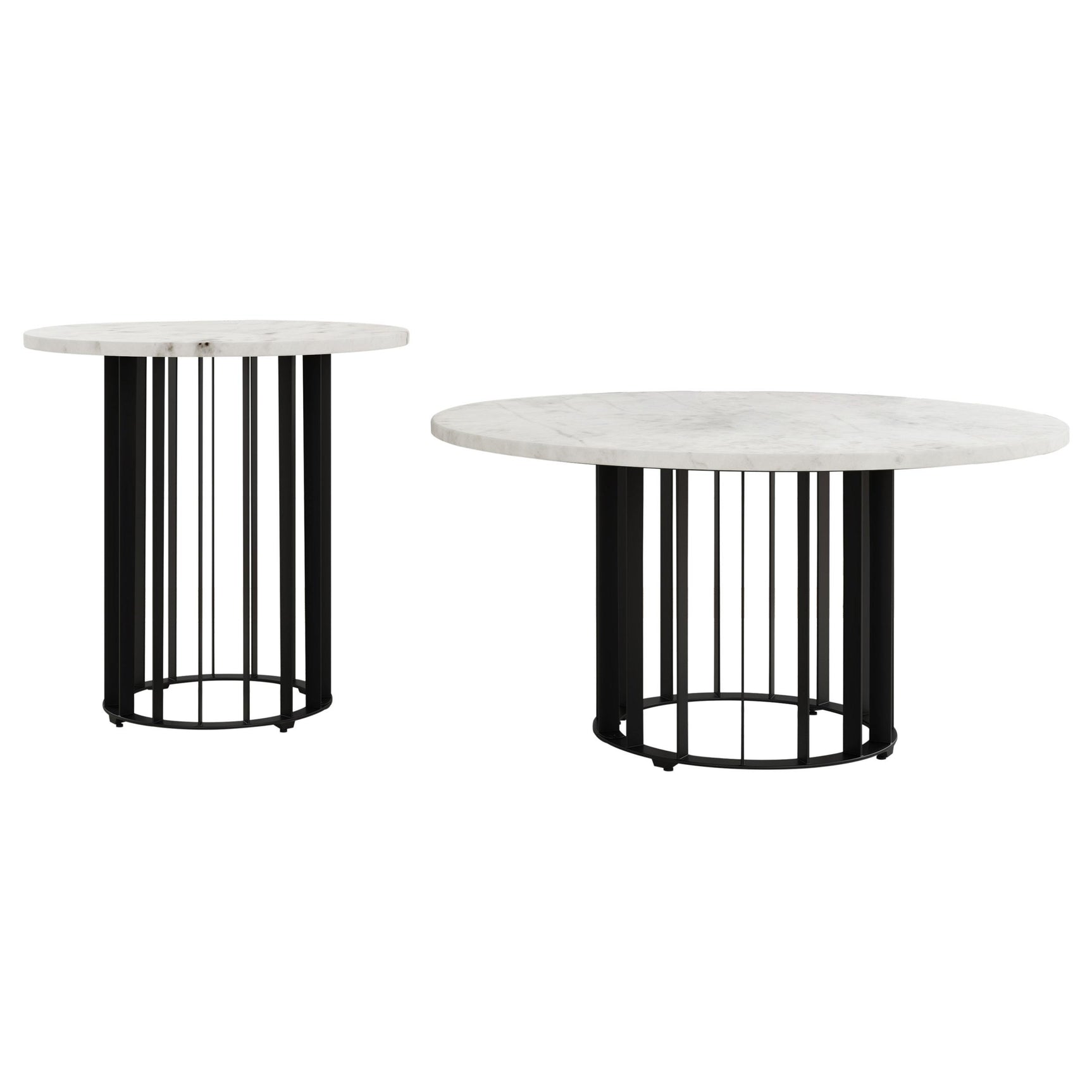 Close-up of marble top and black iron base on coffee table