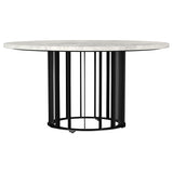 Detail of the open vertical rod design on table bases
