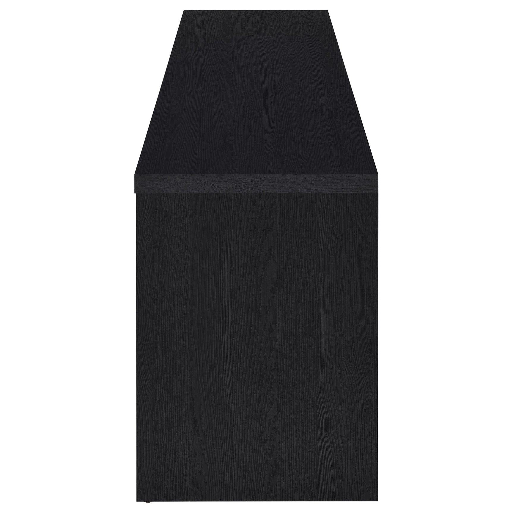 Close up of black melamine finish on Winfield TV stand