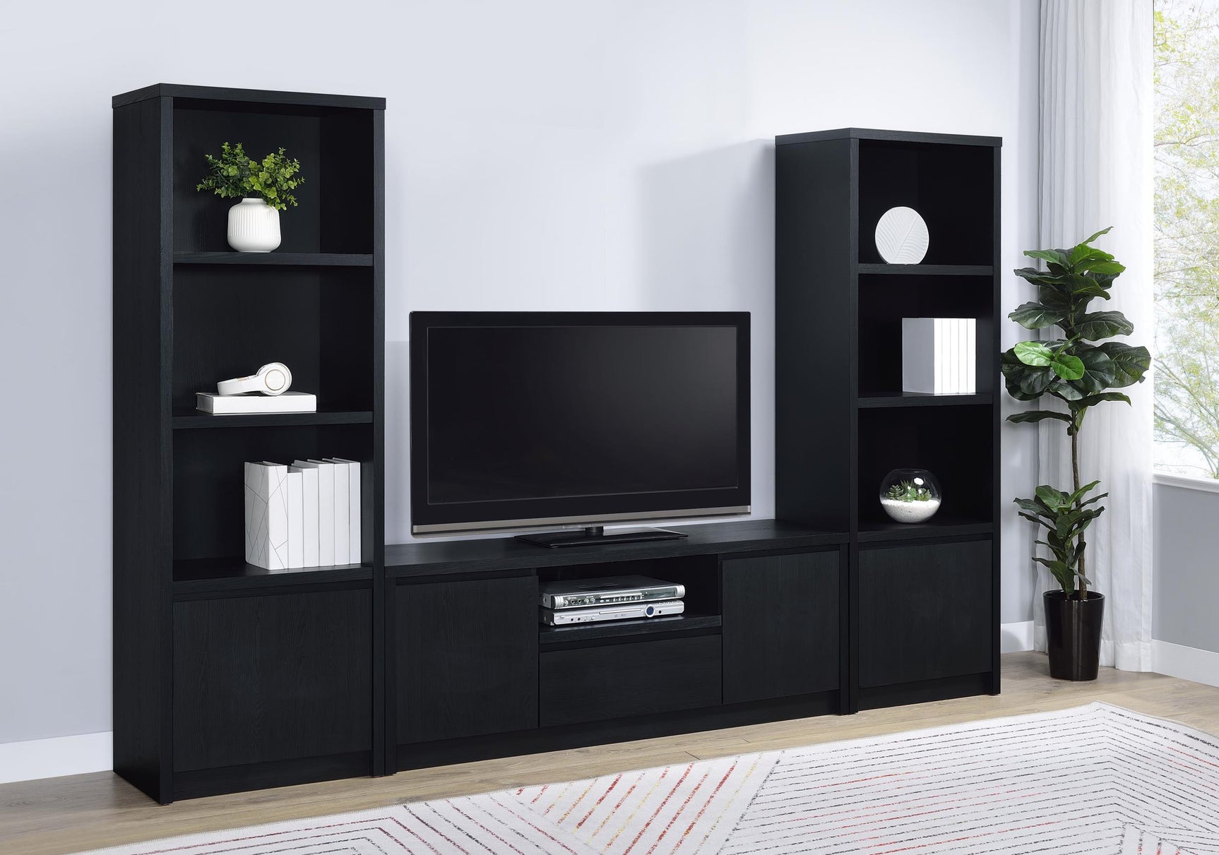 Detailed view of door handles on Winfield TV stand
