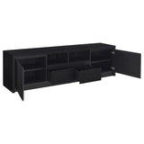 Winfield media tower with open shelves and bottom cabinet