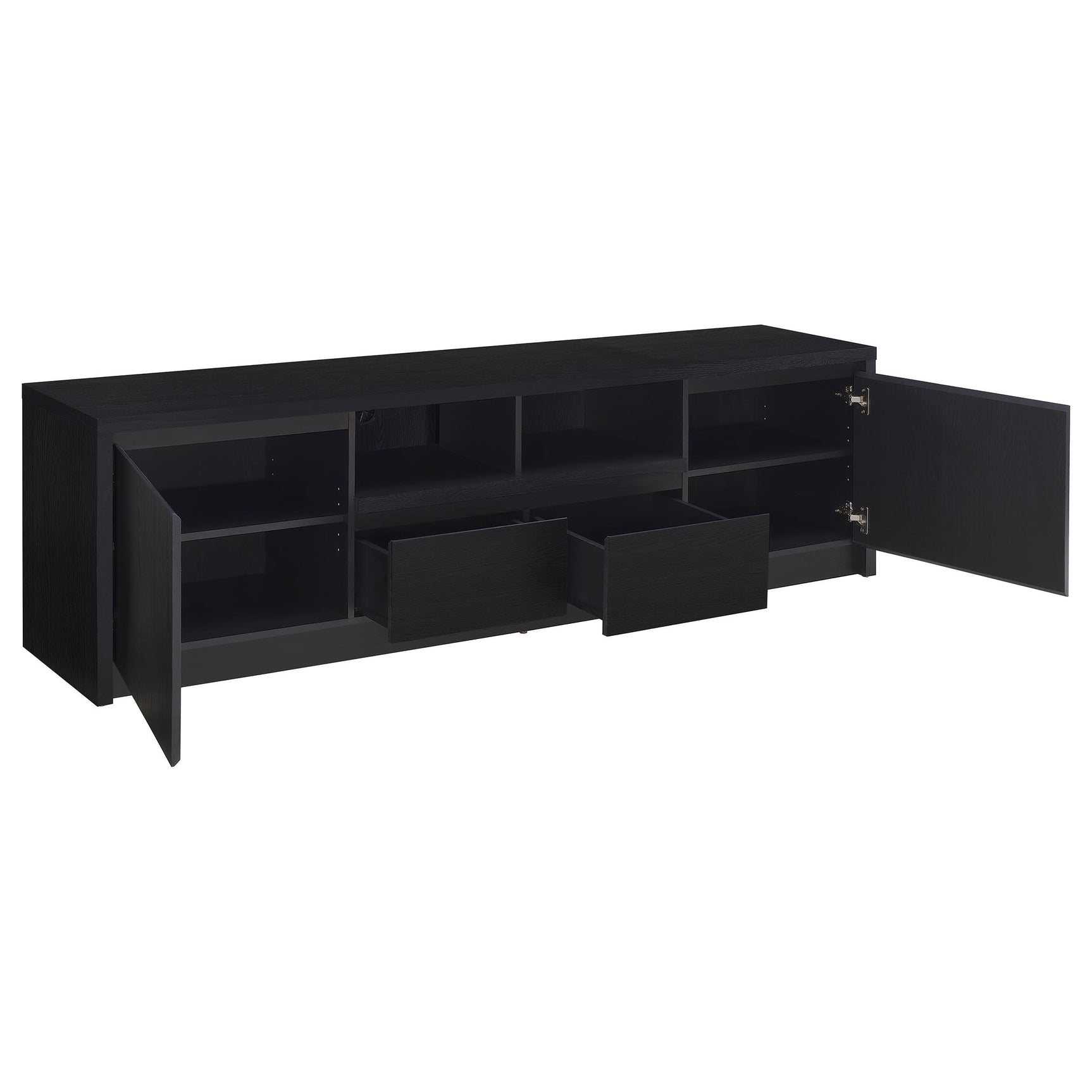 Winfield media tower with open shelves and bottom cabinet