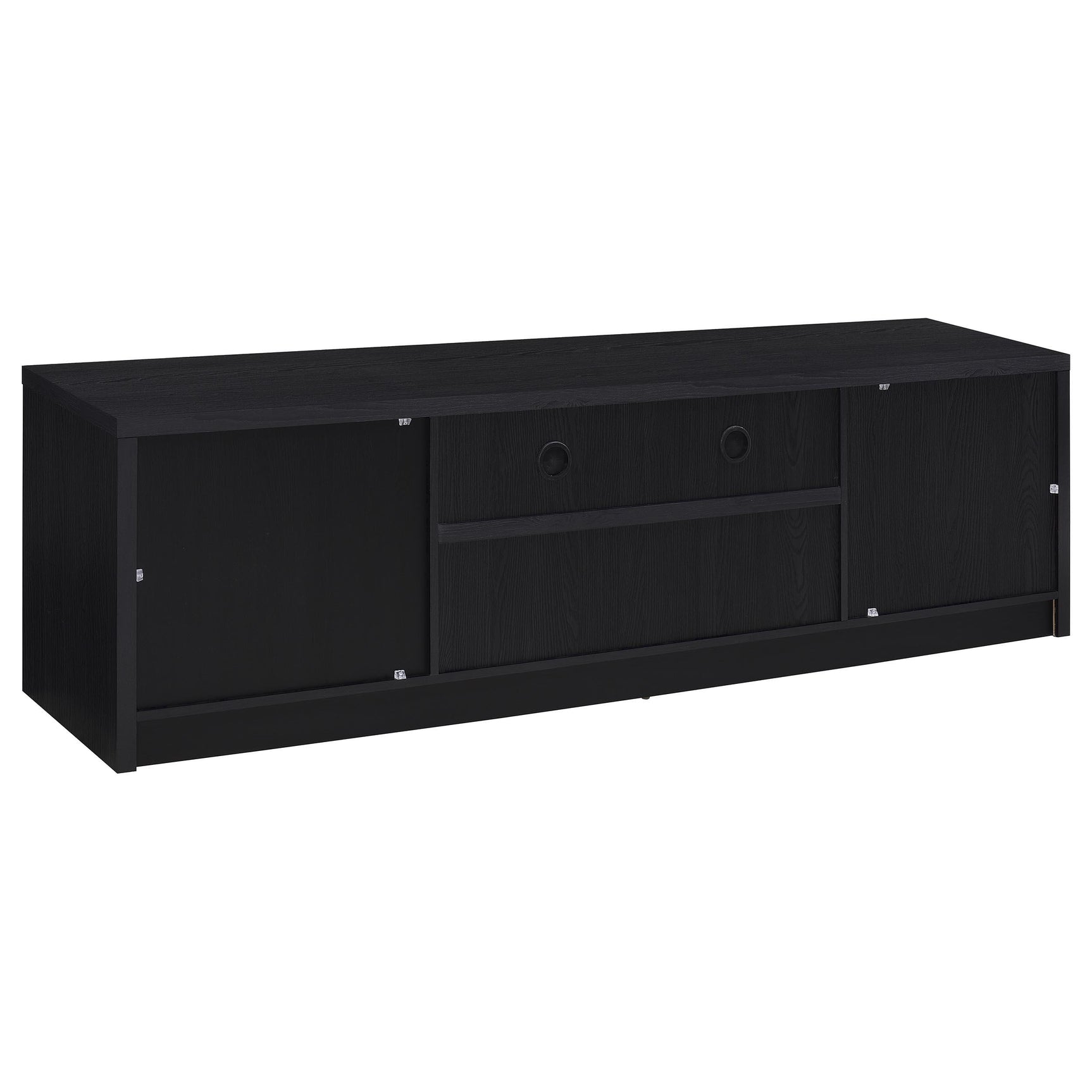 TV stand back showing wire management holes
