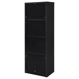Three open shelves with decorative items