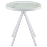 Briggs end table showing round top and four legs