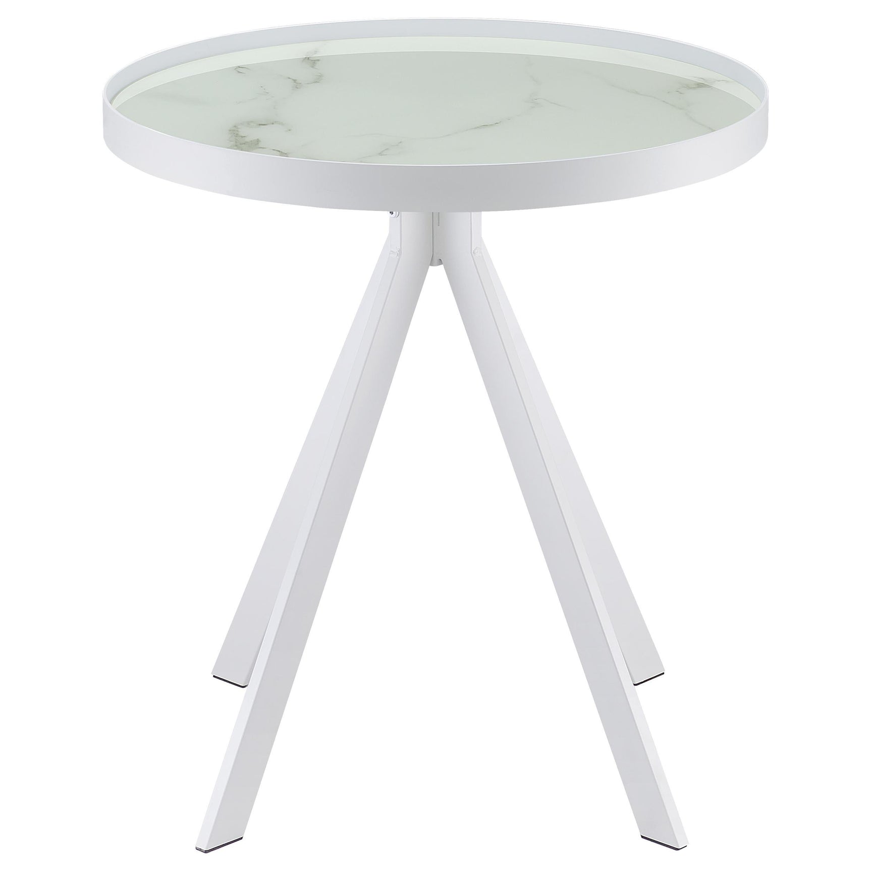 Briggs end table showing round top and four legs