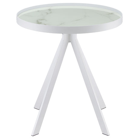 Briggs end table showing round top and four legs