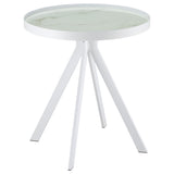 Briggs marble print glass top end table in living room setting