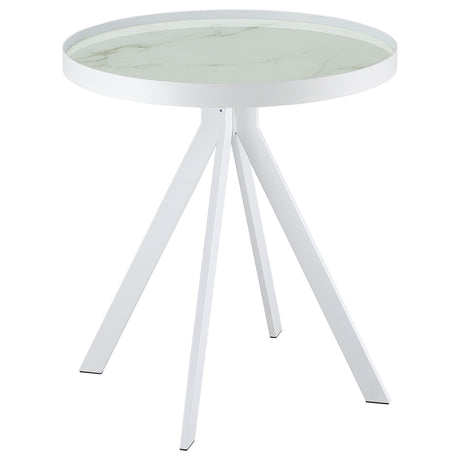 Briggs marble print glass top end table in living room setting
