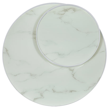 Briggs round coffee table with white metal frame and marble printed glass top